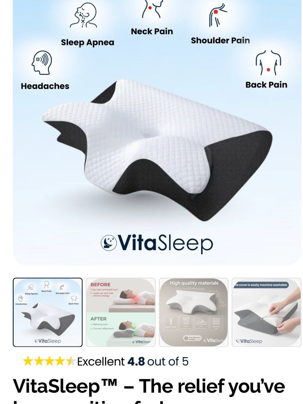 Contour Neck Pillow - White & Black